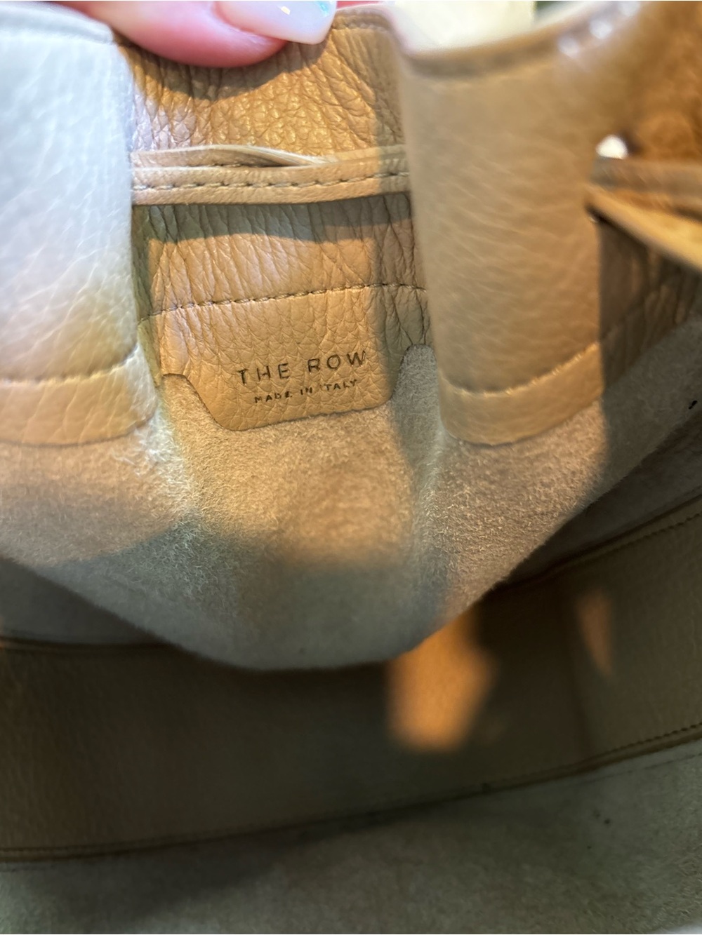 The Row Pebbled Leather Drawstring Bucket Bag Taupe Greige Crossbody VGUC - Picture 7 of 14
